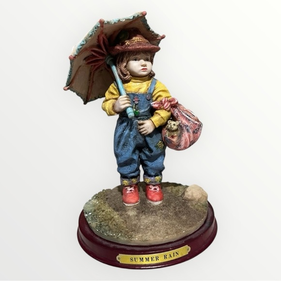 Vintage Collection Summer Rain Girl Under Umbrella - Picture 1 of 2